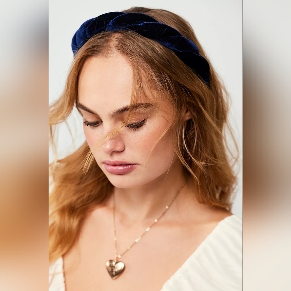 NWT Free People Navy Blue That Simple Velvet Hard Headband